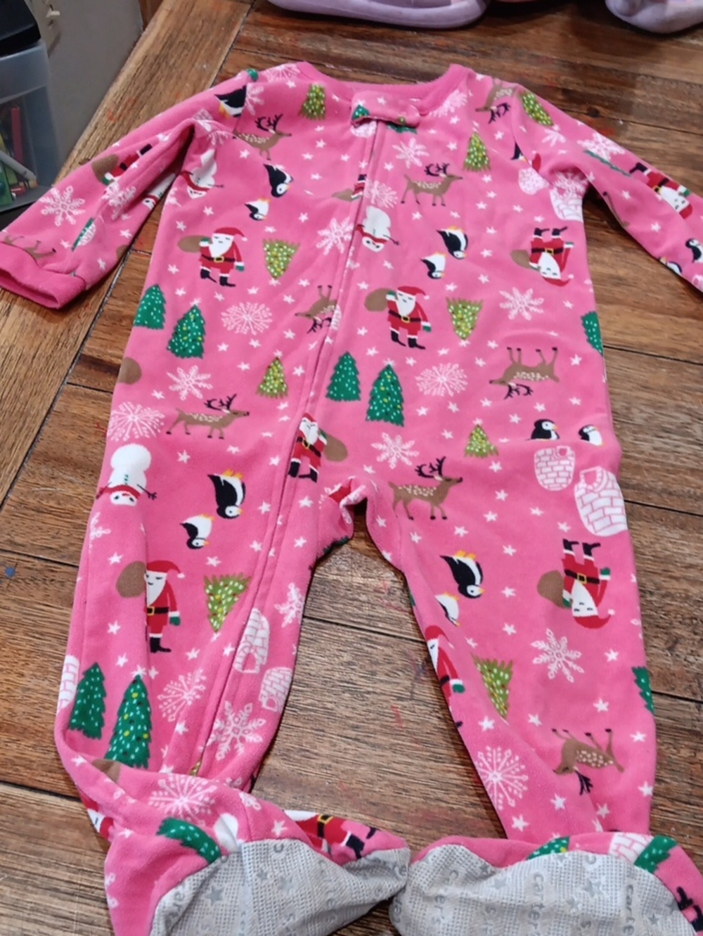Carter's Pink Holiday Snow Character Fleece One-Piece Footed Pajamas